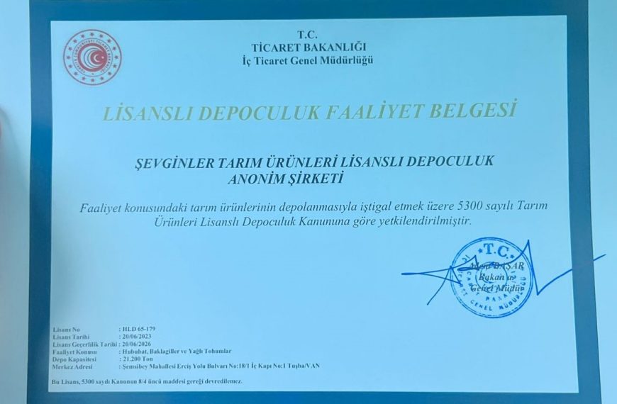 Danışmanlığını Yaptığımız Şevginler Lidaş Van Tuşba’da 21.200 Ton Kapasite için Lisans Alarak Faaliyete Geçmiştir.