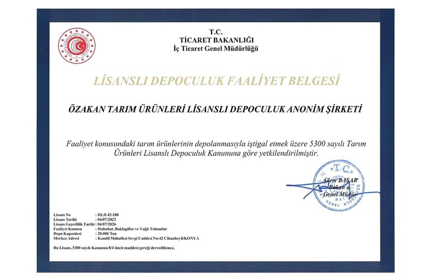 Danışmanlığını Yaptığımız Özakan Lidaş Konya Cihanbeyli’de 20.000 Ton Kapasite için Lisans Alarak Faaliyete Geçmiştir.