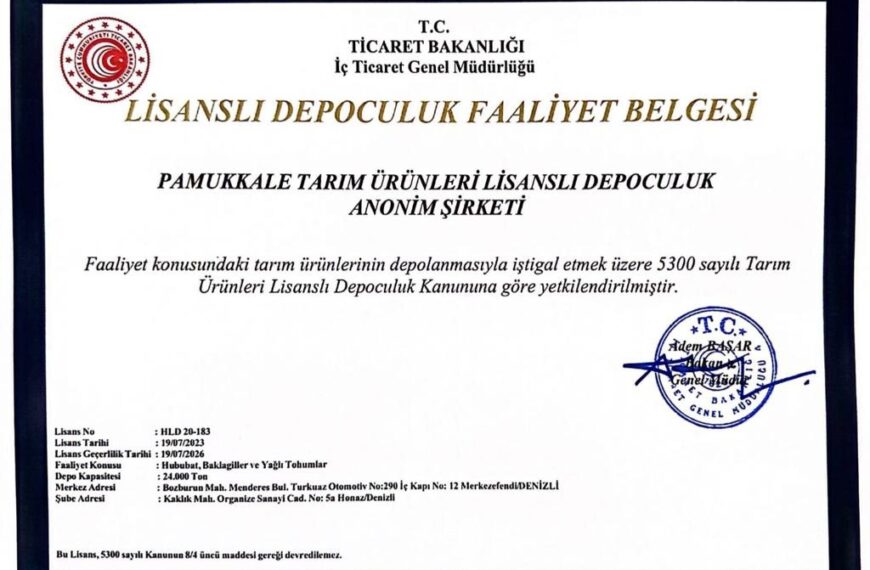 Danışmanlığını Yaptığımız Pamukkale Lidaş Denizli Honaz’da 24.000 Ton Kapasite için Lisans Alarak Faaliyete Geçmiştir.