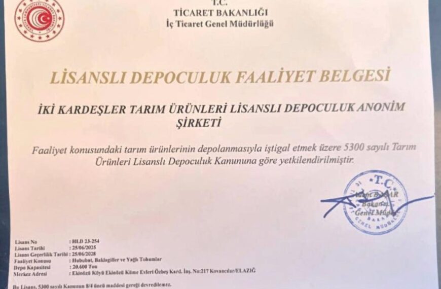 Danışmanlığını Yaptığımız İki Kardeşler Lidaş Kovancılar Elazığ’da 20.600 Ton Kapasite için Lisans Alarak Faaliyete Geçmiştir.