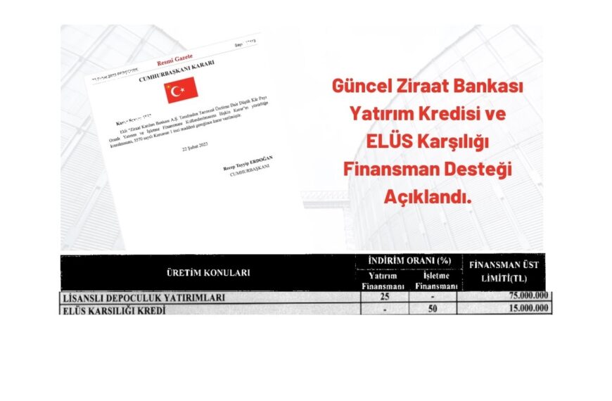 Ziraat Bankasınca Lisanslı depolara verilen yatırım kredi limiti ve faiz indirim oranı değişti (24.10.2025)