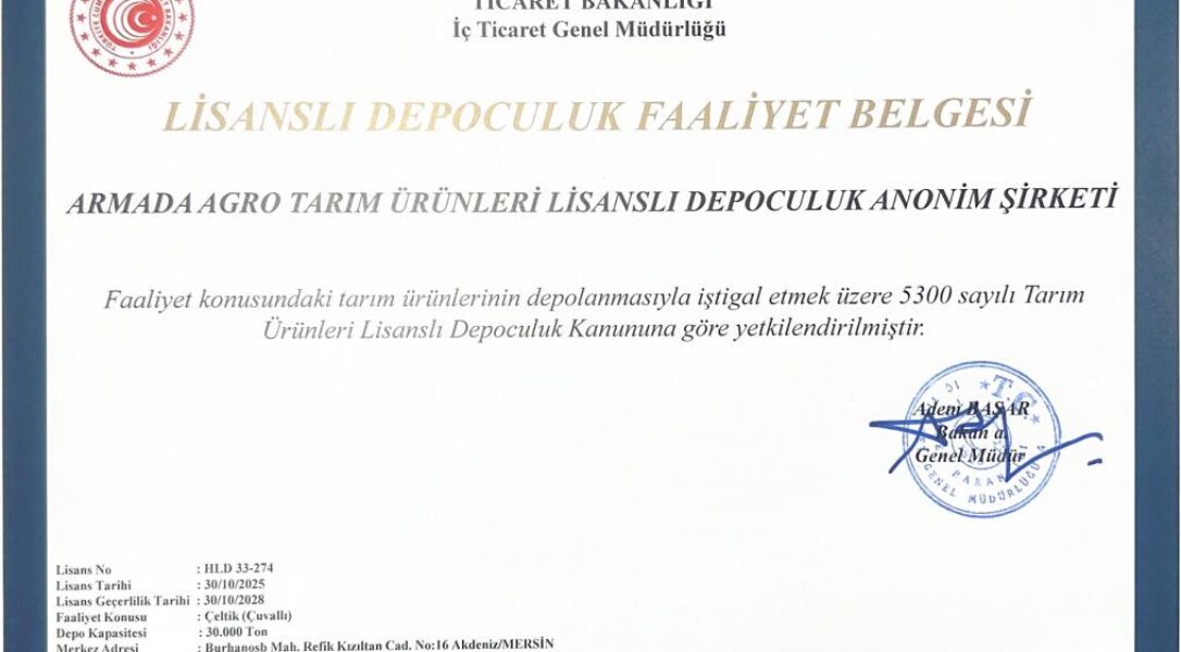 Danışmanlığını Yaptığımız Armada Lidaş Mersin Akdeniz’de Çuvallı Çektik için 30.000 Ton Kapasite ile Lisans Alarak Faaliyete Geçmiştir.