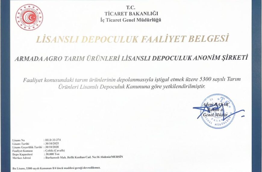 Danışmanlığını Yaptığımız Armada Lidaş Mersin Akdeniz’de Çuvallı Çektik için 30.000 Ton Kapasite ile Lisans Alarak Faaliyete Geçmiştir.