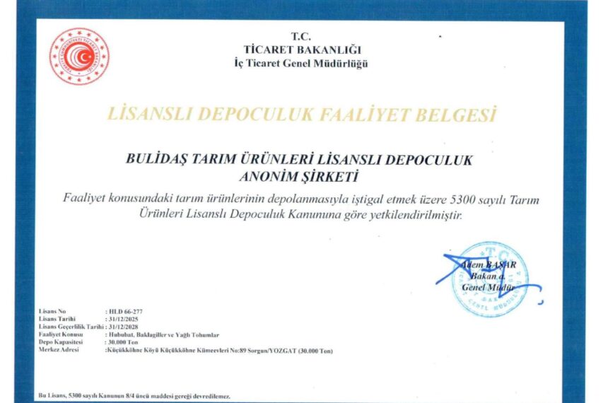 Danışmanlığını Yaptığımız Bulidaş Yozgat Sorgun’da 30.000 Ton Kapasite için Lisans Alarak Faaliyete Geçmiştir.