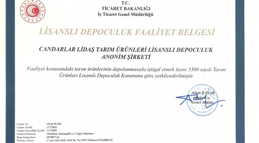 Danışmanlığını Yaptığımız Candarlar Lidaş Tekirdağ Hayrabolu’da 60.000 Ton Kapasite için Lisans Alarak Faaliyete Geçmiştir.