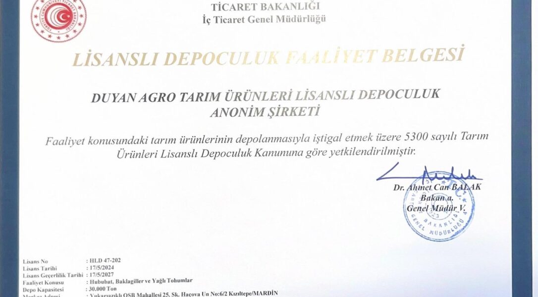 Danışmanlığını Yaptığımız Duyan Agro Lidaş Kızıltepe Mardin’de kapasitesini 30.000 Tona çıkararak Faaliyetine Devam Etmektedir