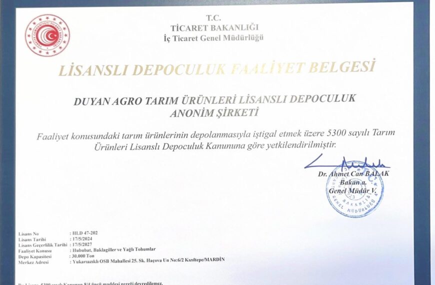 Danışmanlığını Yaptığımız Duyan Agro Lidaş Kızıltepe Mardin’de kapasitesini 30.000 Tona çıkararak Faaliyetine Devam Etmektedir