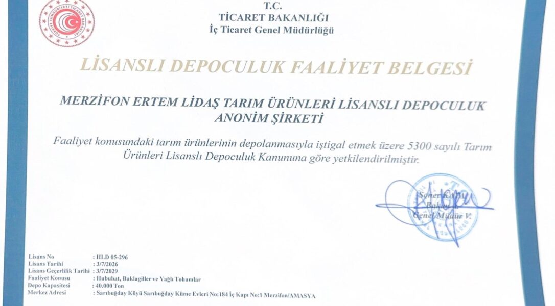 Danışmanlığını Yaptığımız Merzifon Ertem Lidaş Merzifon Amasya’da 40.000 Ton Kapasite için Lisans Alarak Faaliyete Geçmiştir.