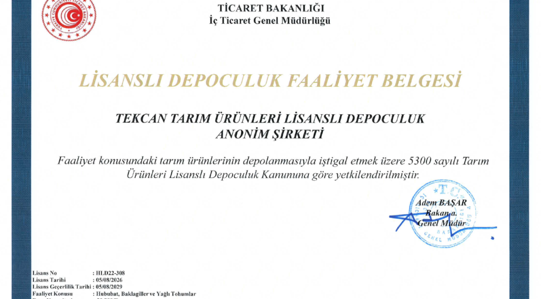 Danışmanlığını Yaptığımız Tekcan Lidaş Keşan Edirne’de 29.800 Ton Kapasite için Lisans Alarak Faaliyete Geçmiştir.
